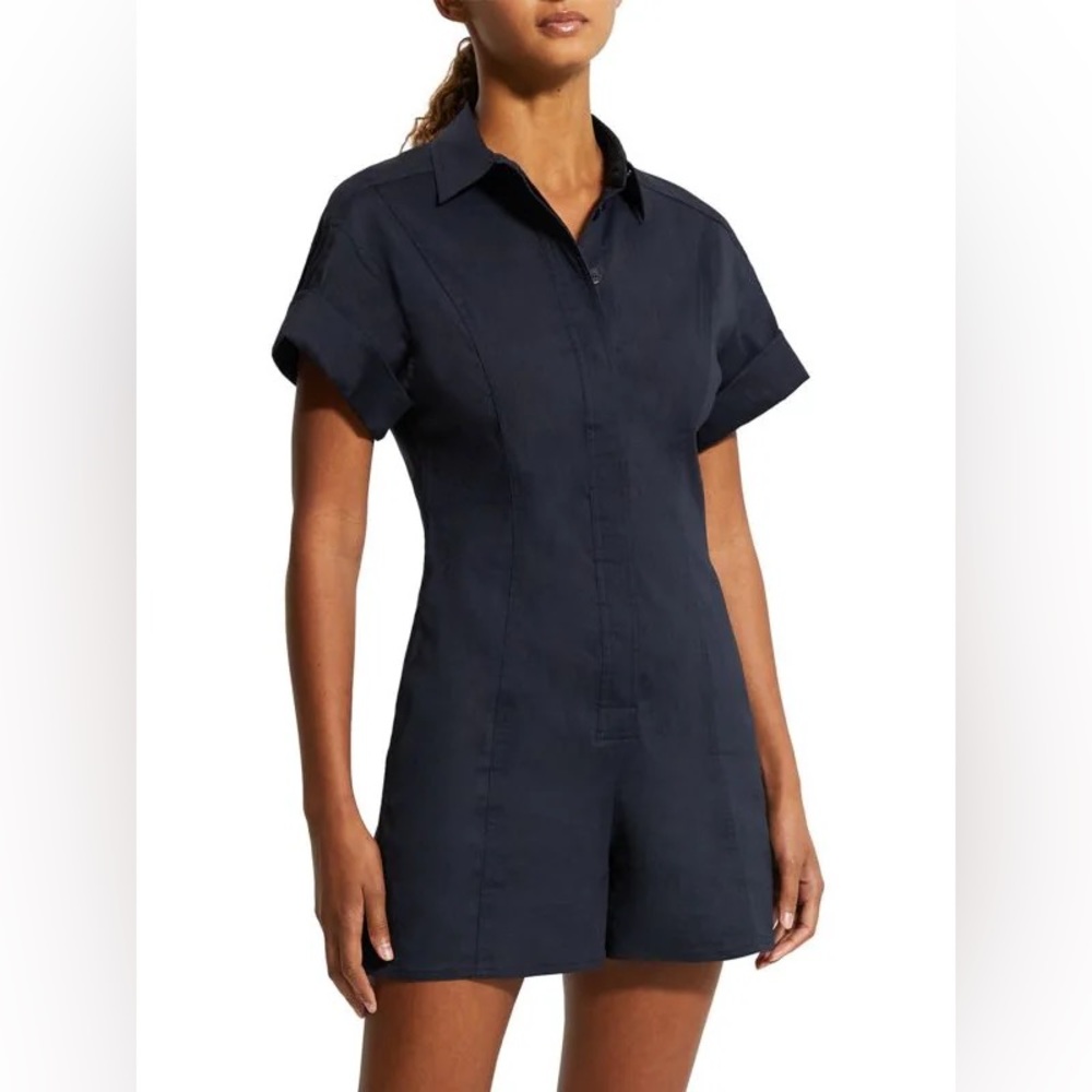 Theory Stretch Linen Shirt Romper - Concord (Like New)